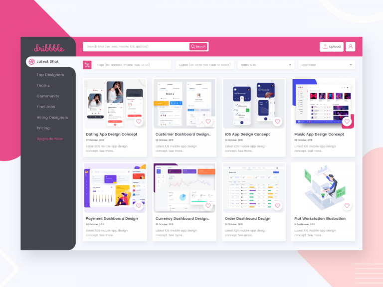 Dribbble Redesign - Free XD Resource | Adobe XD Elements