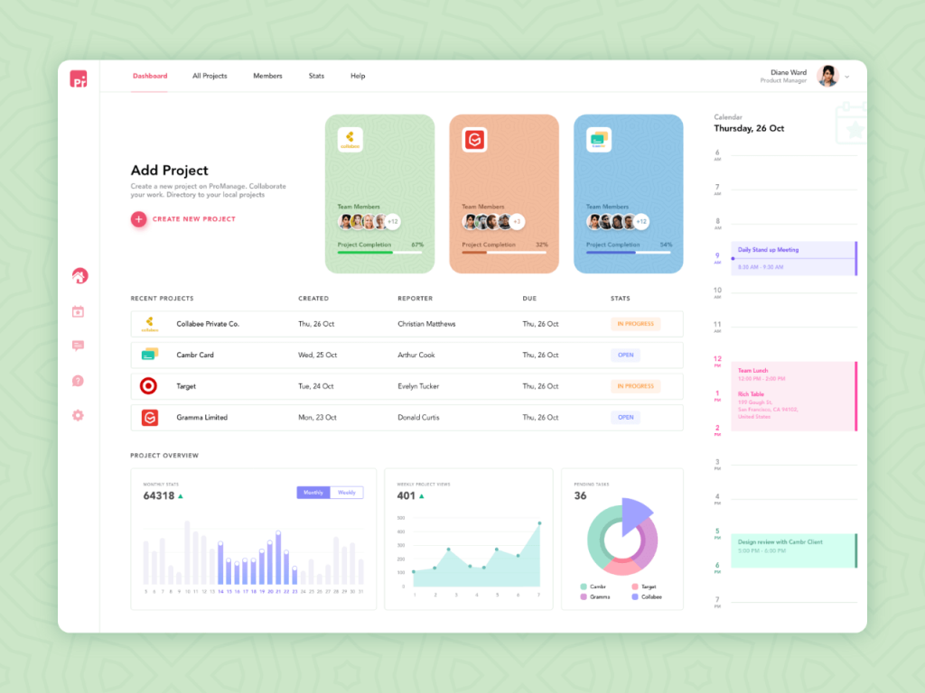 ProManage Dashboard Free XD Resource Adobe XD Elements promanage-dashboard-free-xd-resource-adobe-xd-elements