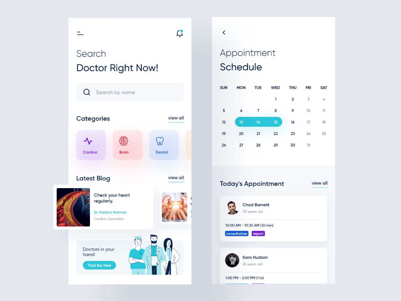 Doctor appointment app ui design