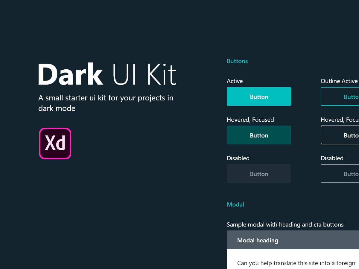 Basic Dark Mode Adobe XD UI Kit