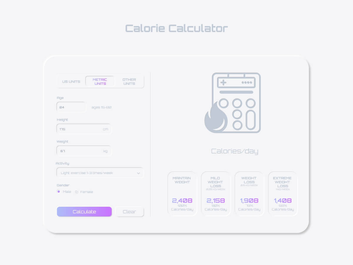 Calorie Calculator Adobe XD UI Kit