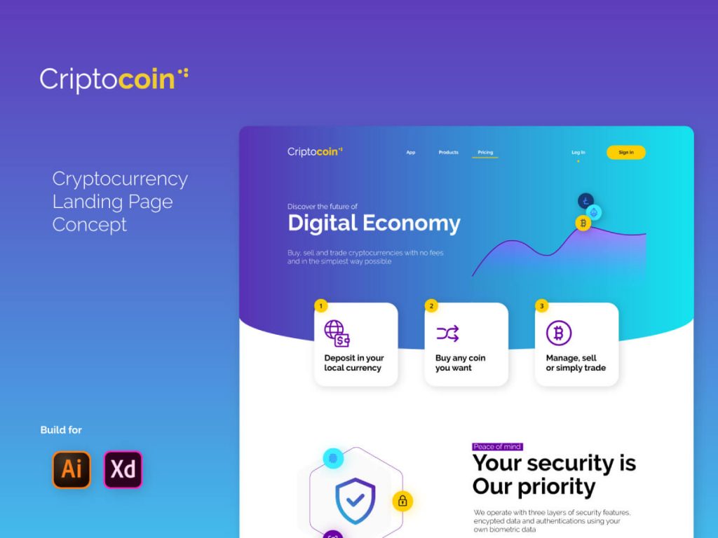 Cryptocoin Landing Page for Adobe XD