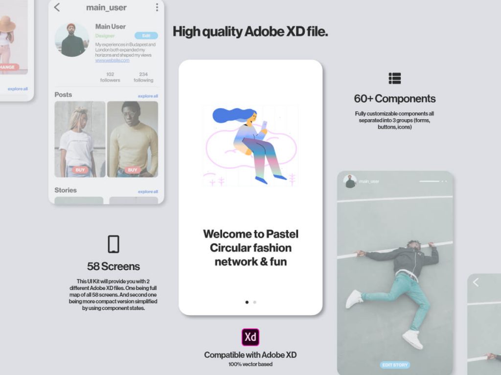 Fashion Network App for Adobe XD
