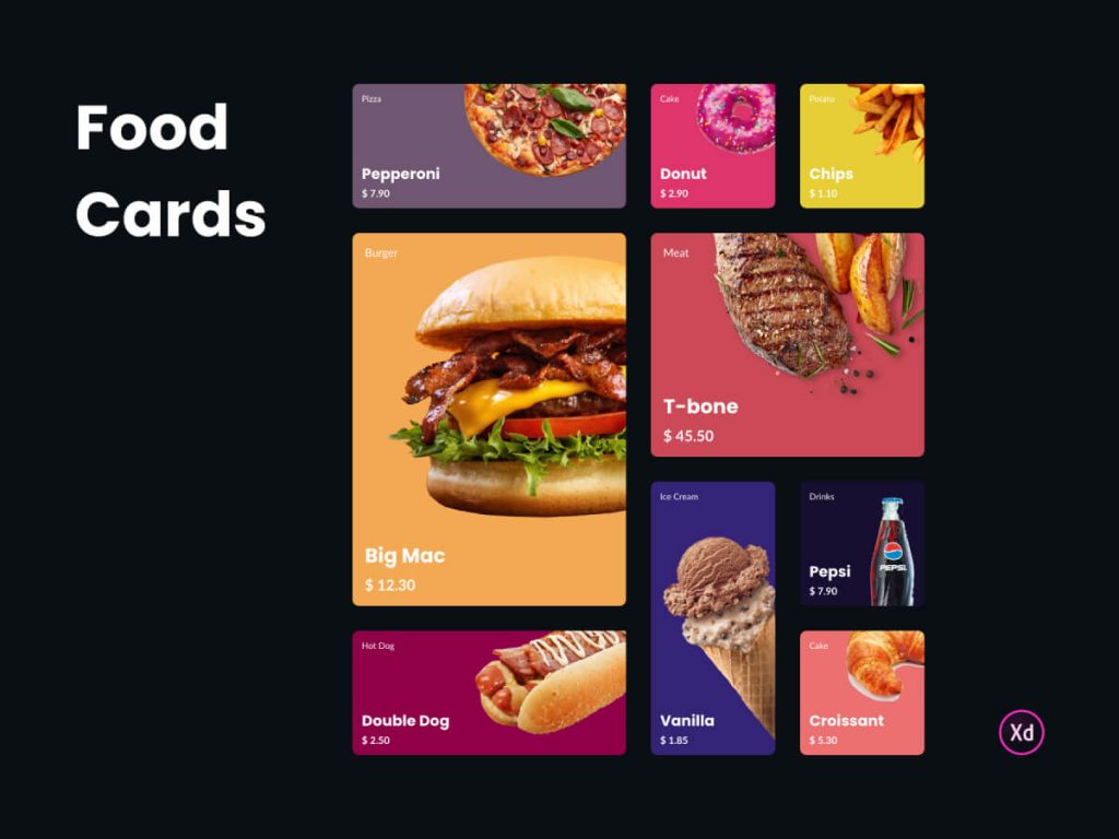 Food Cards Adobe XD UI Kit