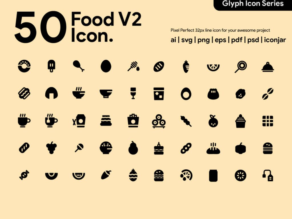 Food Glyph Icons for Adobe XD