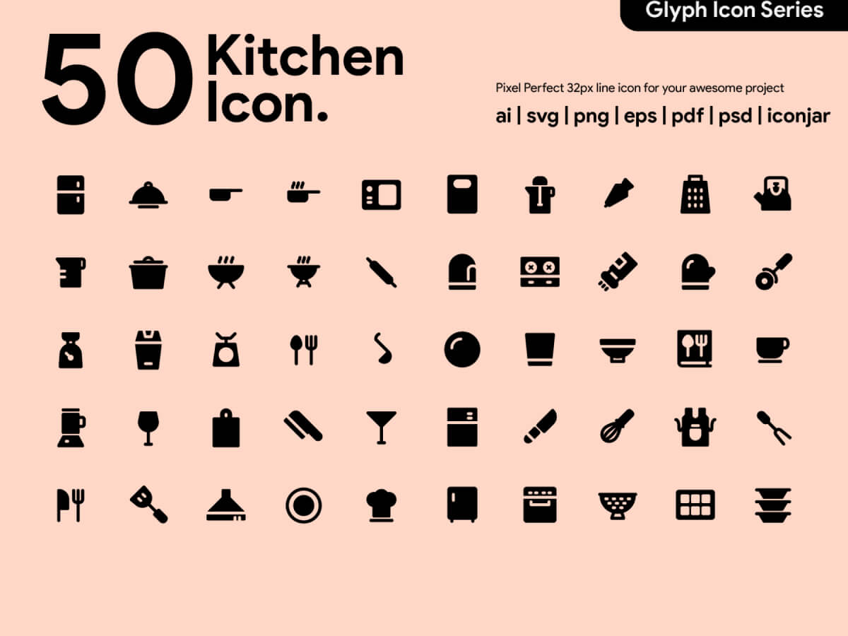 Kitchen Glyph Icons for Adobe XD