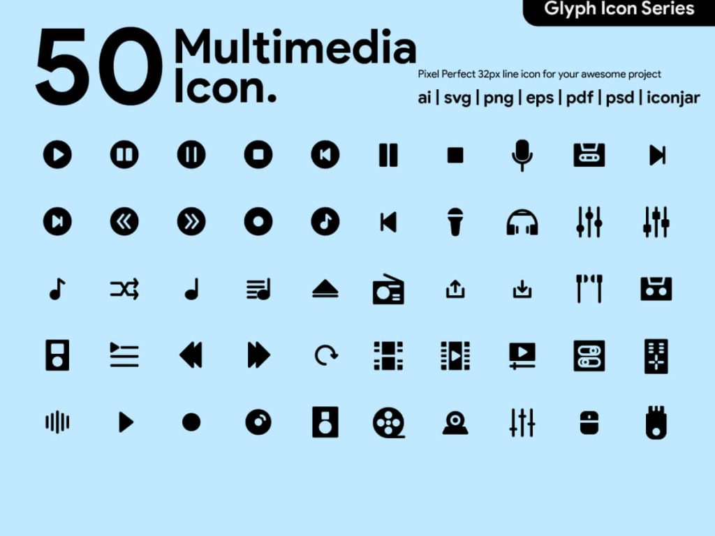 Multimedia Glyph Icons for Adobe XD