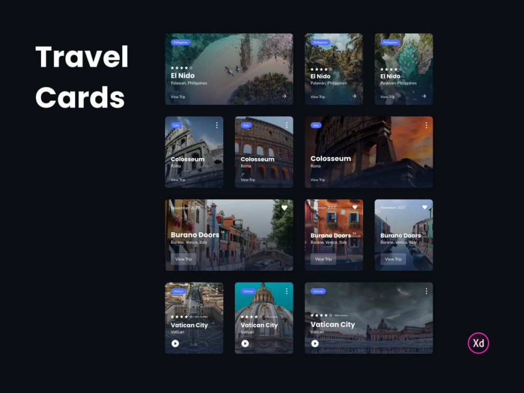 Travel Cards Adobe XD UI Kit