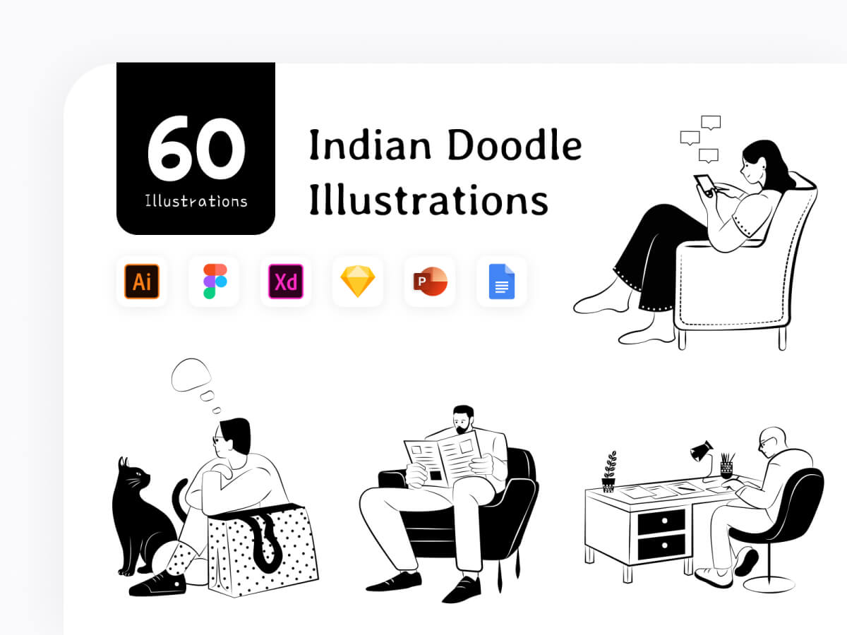 Indian Doodle Illustration Pack for Adobe XD