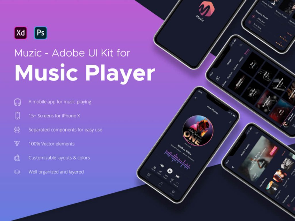 Muzic Music Player App Free Xd Resource Adobe Xd Elements