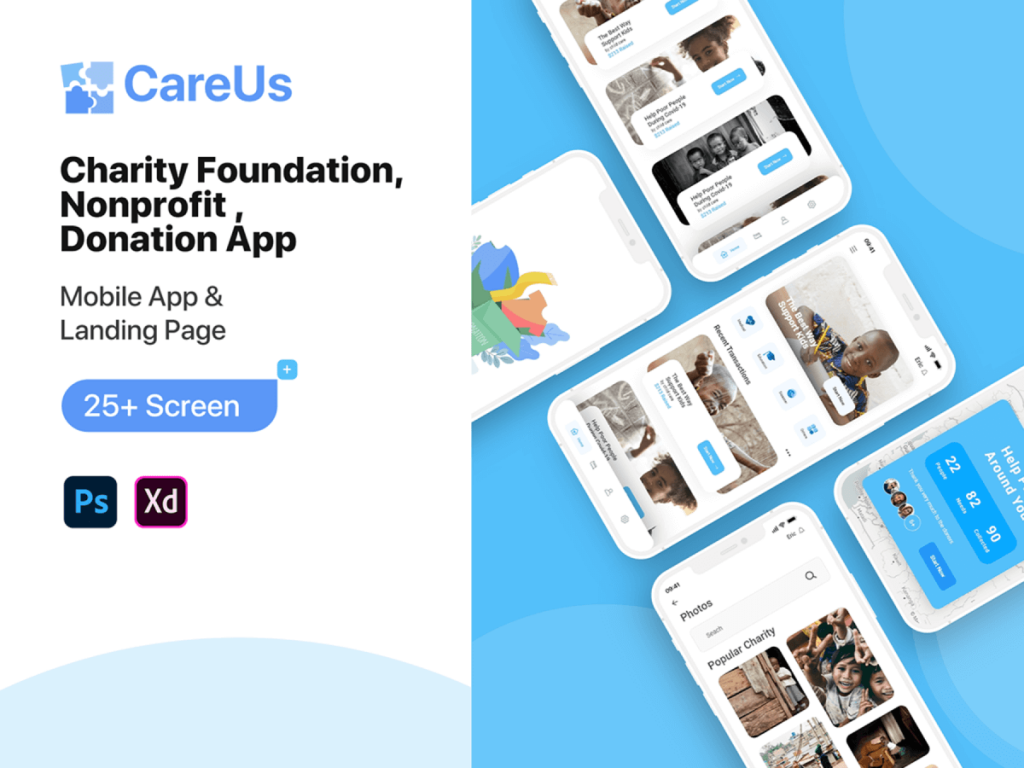Charity Mobile App UI Kit - Free XD Resource | Adobe XD Elements