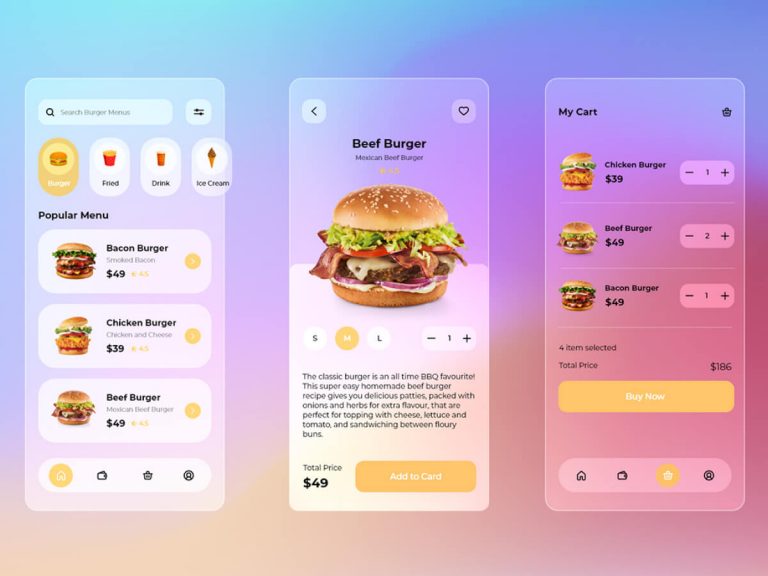 Glassmorphism Burger App - Free XD Resource | Adobe XD Elements