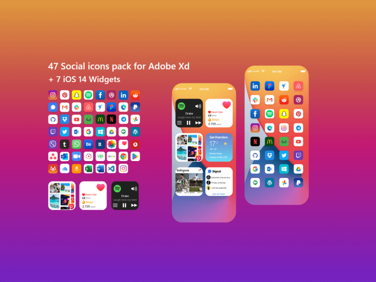Social Icons & iOS 14 Widgets Free XD Resource Adobe XD Elements